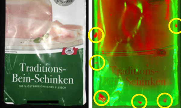 Siegelnahtinspektion bei verpacktem Schinken