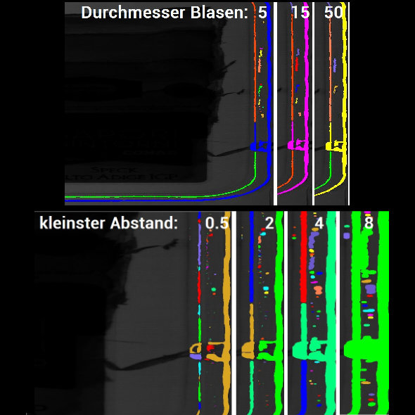 Siegelnahtinspektion Anzeige der Blasenposition
