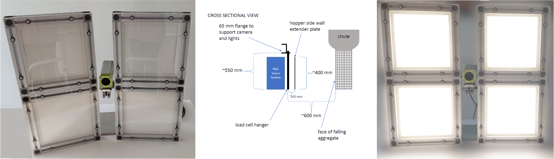 system setup with camera in protective housing and LED light panels