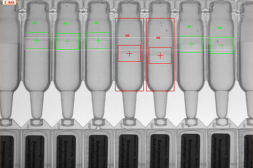 Optische Vermessung von Ampullen, Pharma, Inspektion Augentropfen