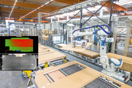 3D camera for automated planking of wall elements of prefarbicated housesie automatisierte Beplankung im Fertighausbau