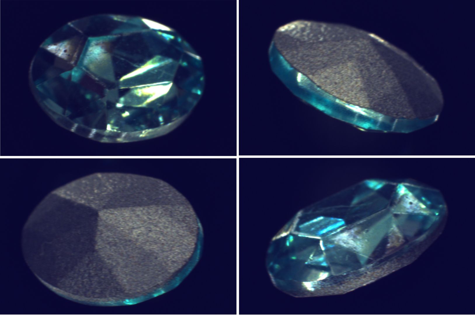 Aufnahmen fallender Strasssteine aus vier Perspektiven