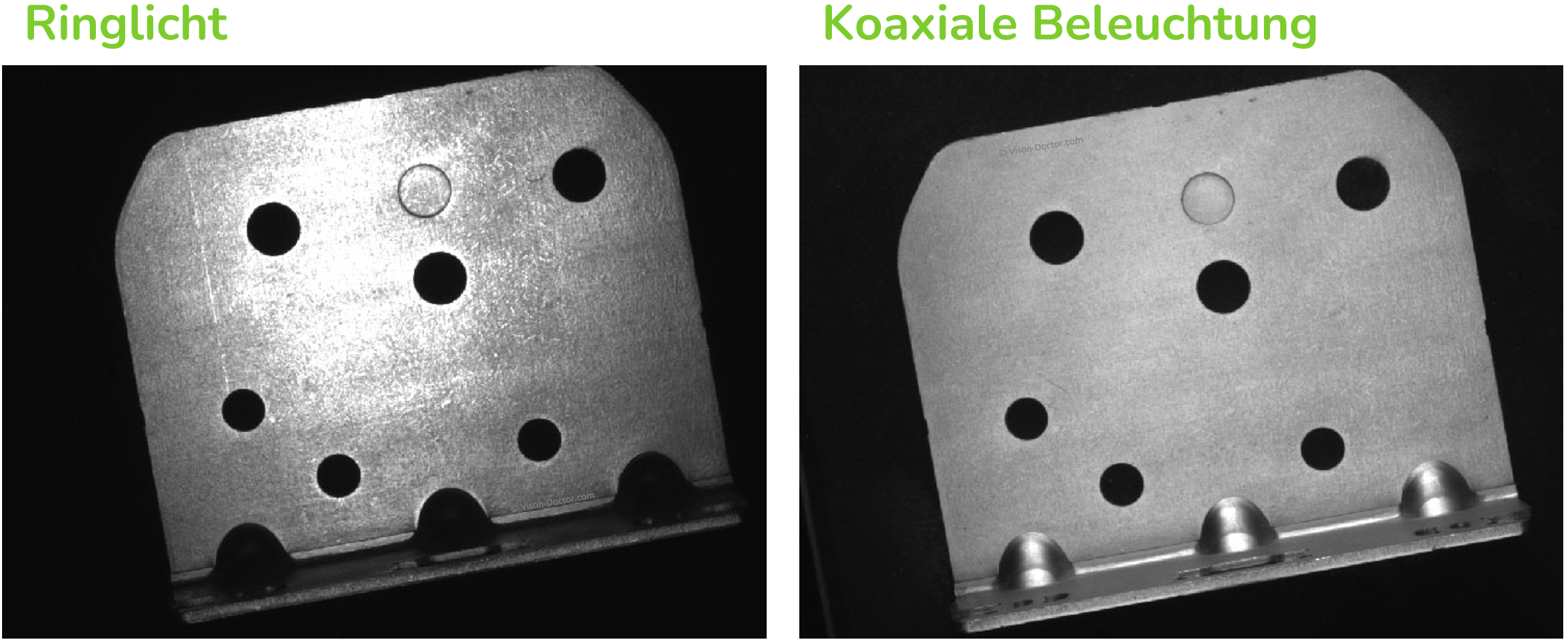 Aufnahmen fallender Strasssteine aus vier Perspektiven