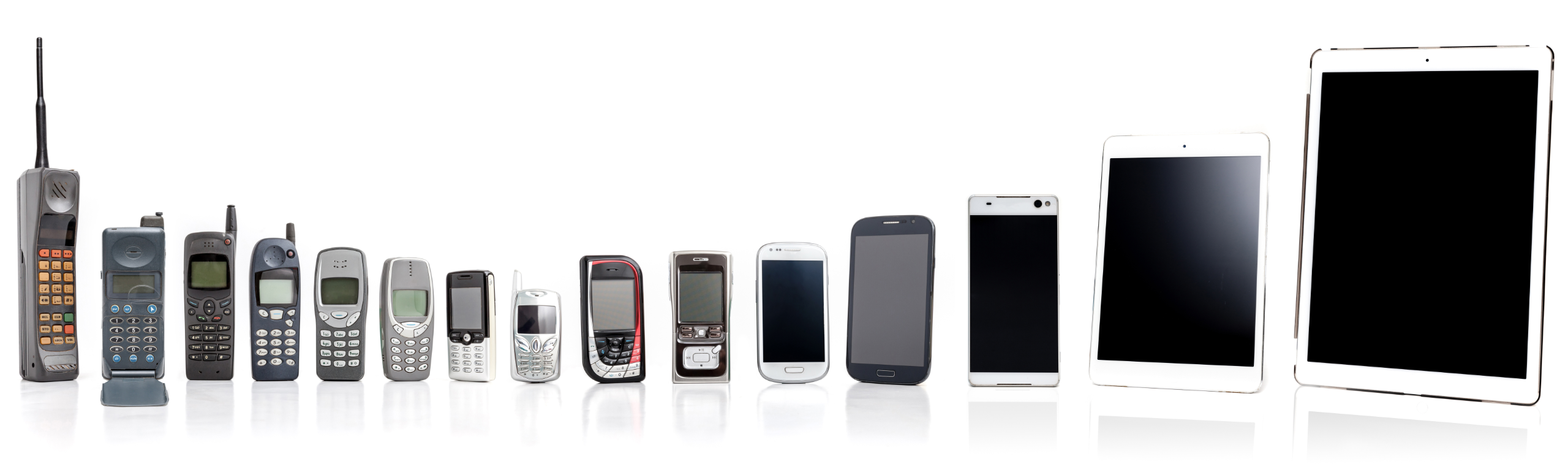 various mobile phone from early models to current ones